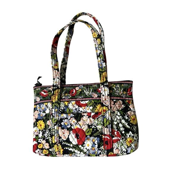 Vera Bradley Quilted Shoulder Bag Purse Poppy Fields Red Yellow Floral Zip Top - Picture 1 of 16